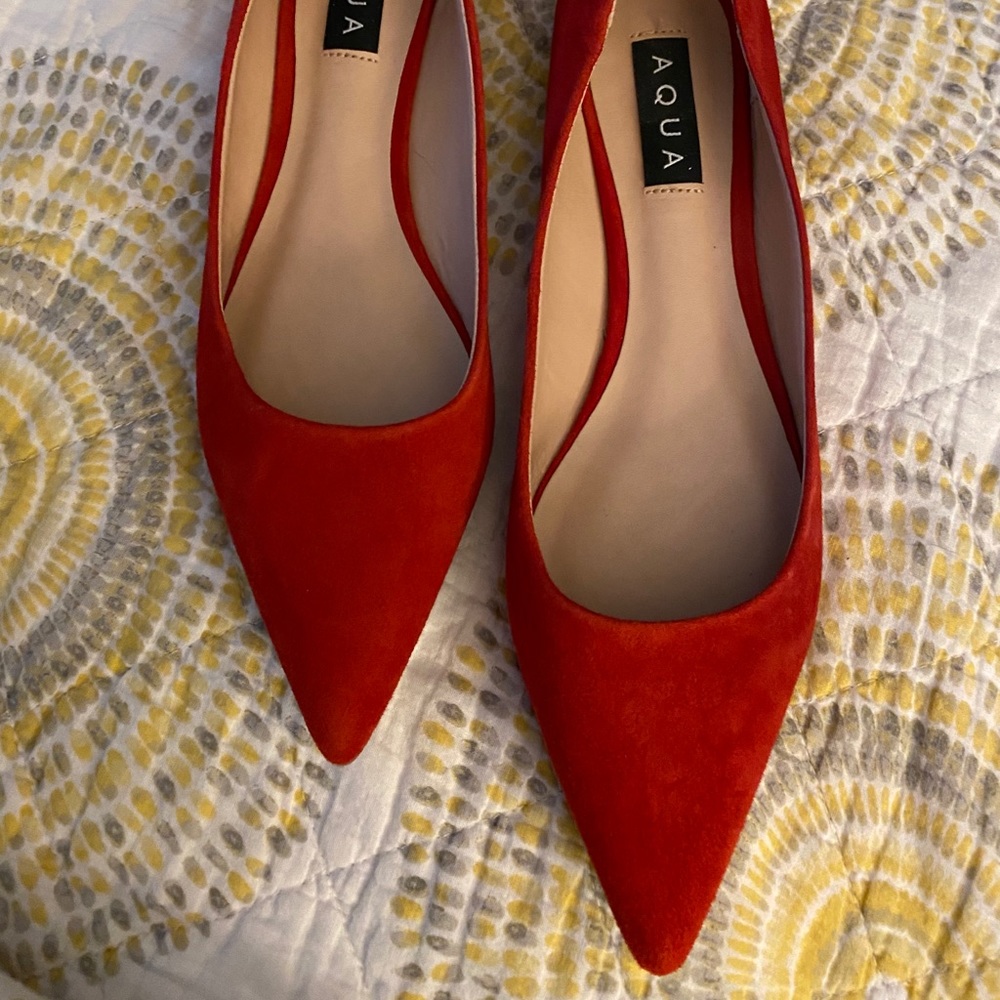 Red Suede Flat Shoes